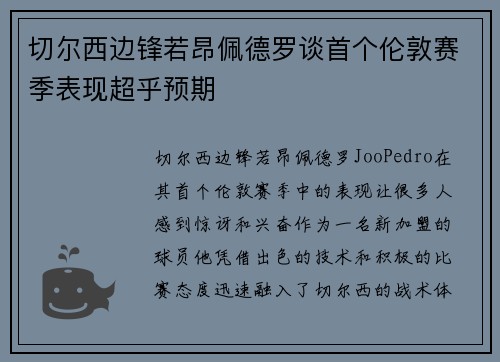 切尔西边锋若昂佩德罗谈首个伦敦赛季表现超乎预期 切尔西边锋若昂佩德罗谈首个伦敦赛季表现超乎预期